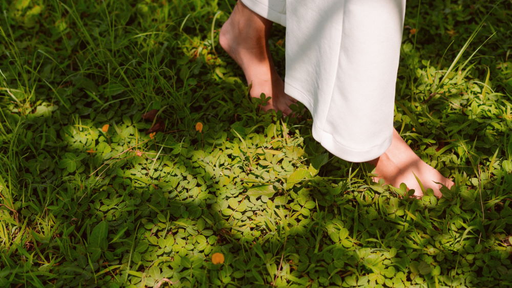 walking through the grass