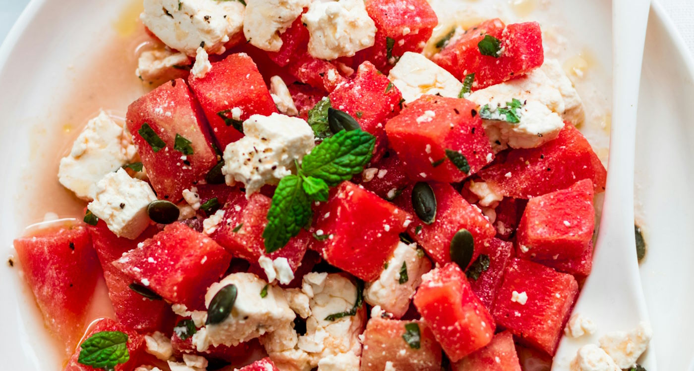 watermelon salad with feta and mint