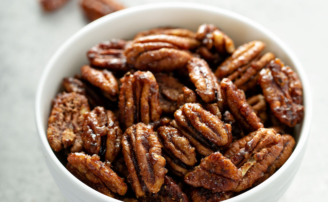 bowl of candied pecans